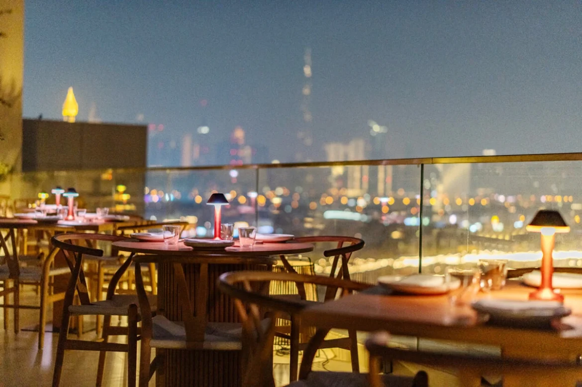 Kai Enzo by Chef Izu Ani terrace with dubai skyline view.