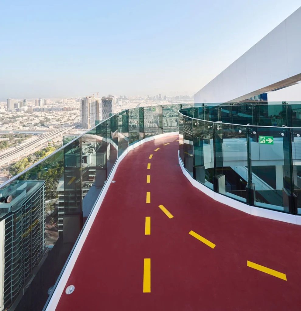 highest running track on a building in Dubai