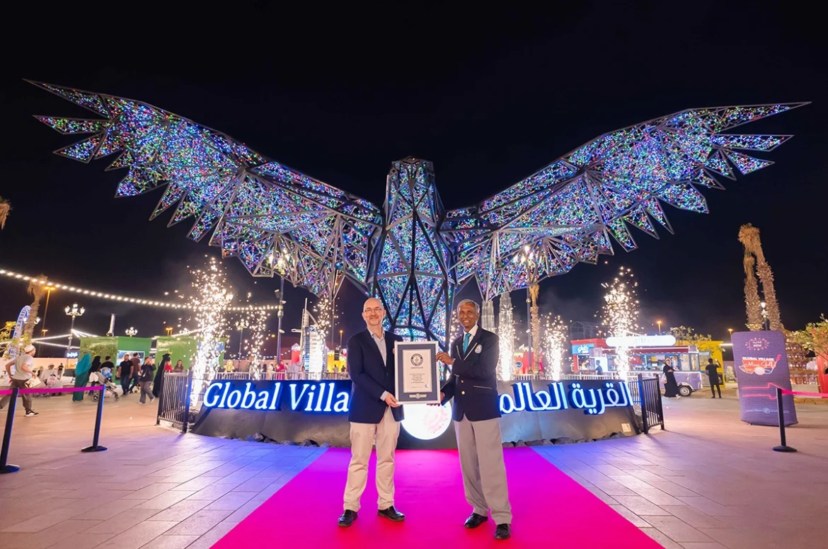 largest illuminated steel sculpture of a bird in Global Village