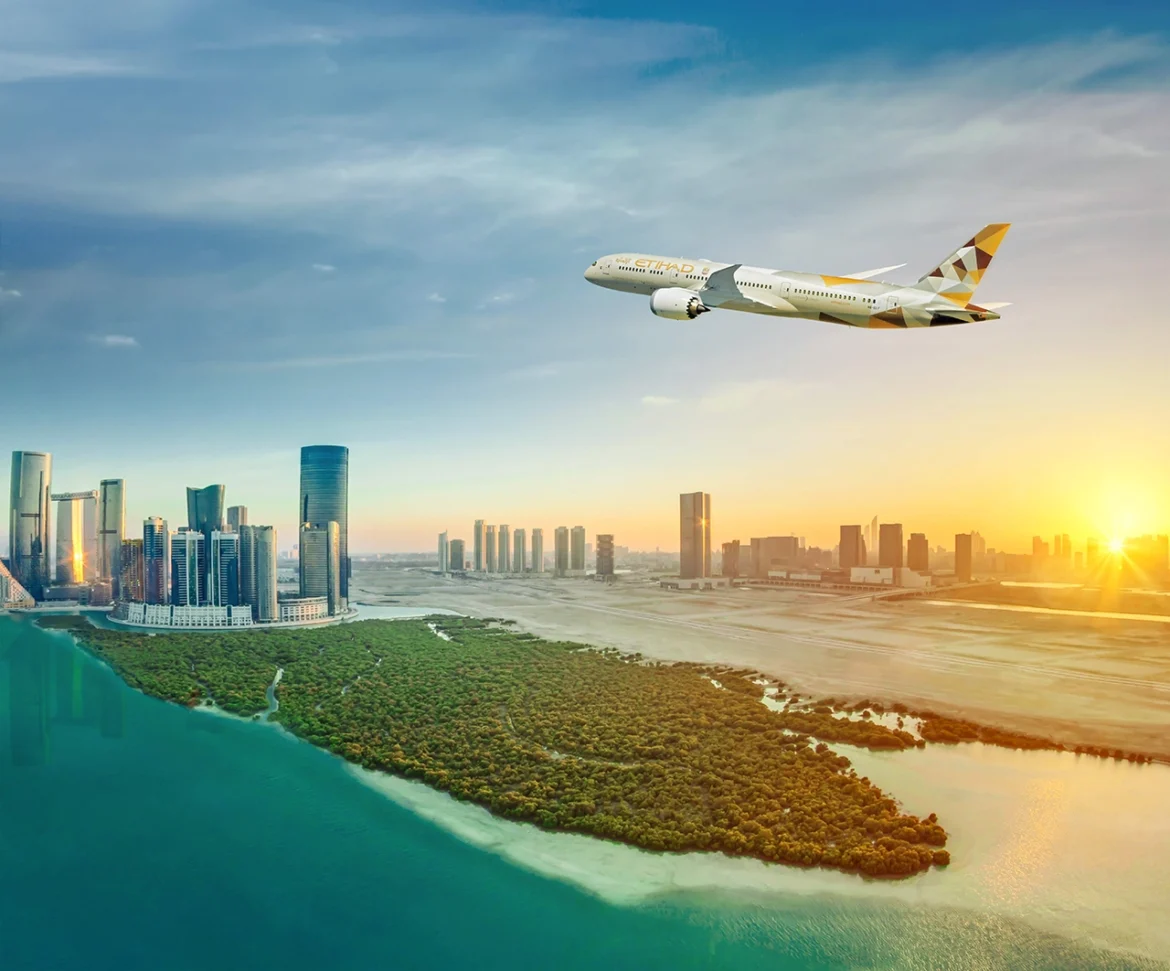 Etihad Airways B787_Abu Dhabi_UAE_Flying Over Mangroves LR Etihad Airways