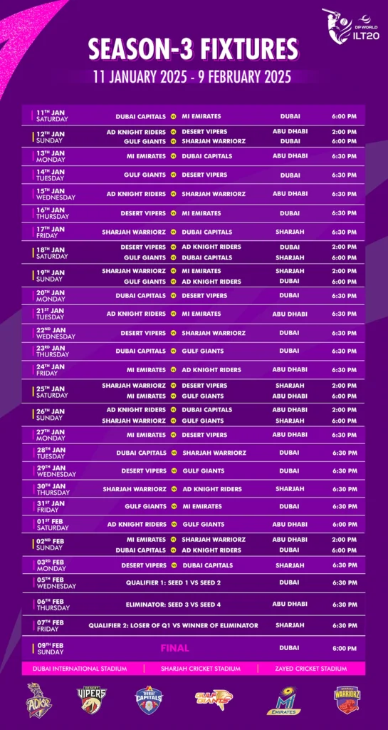 DP World International League T20 match schedule